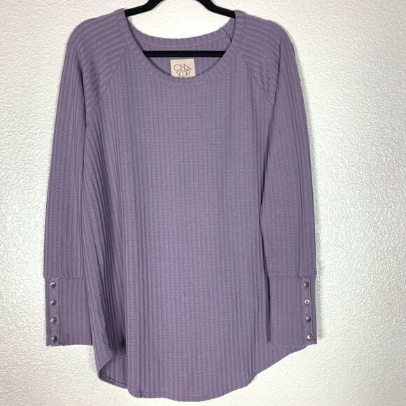 Chaser Purple Waffle Knit Pullover Top Large - Picture 1 of 7